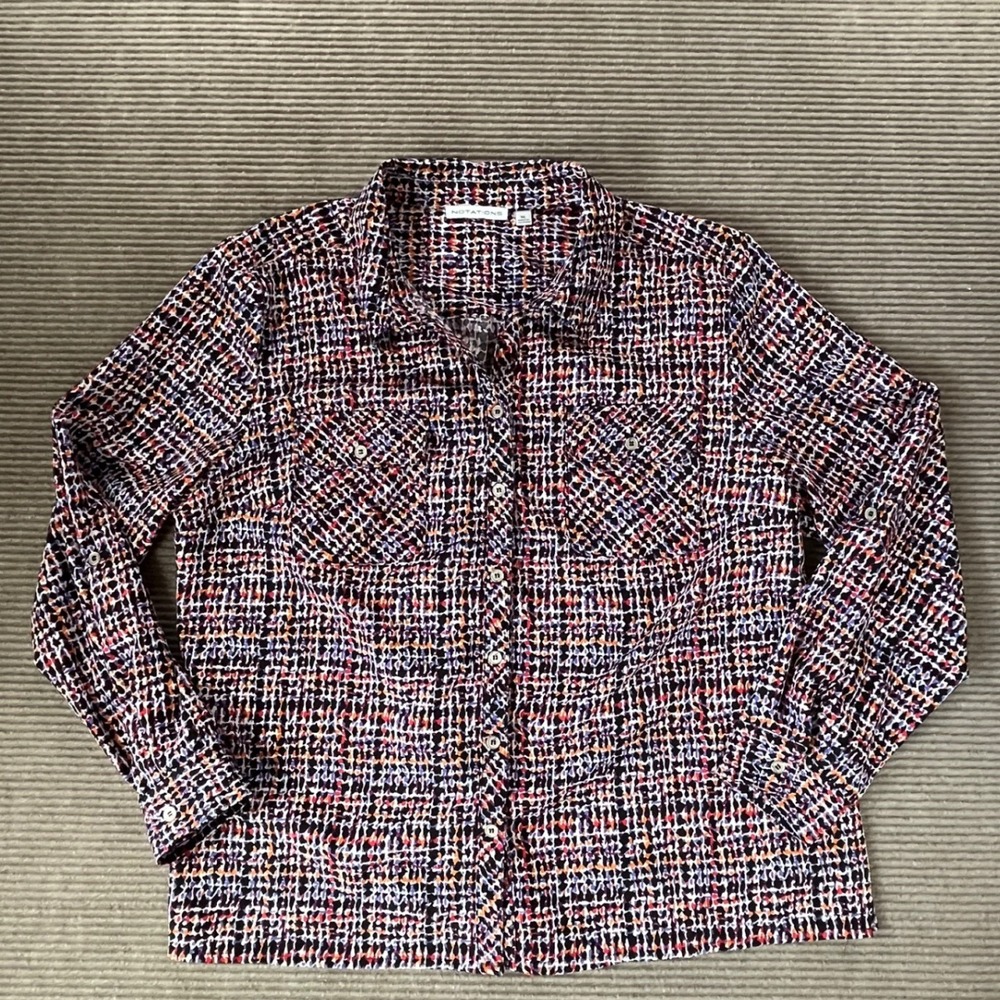 Notations Womens XL Abstract Geometric Button Down Shirt Multi Color Long Sleeve